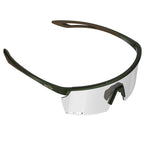 Side view of Magicshine Rouler Photochromic sports glasses in Green/Brown, highlighting its aerodynamic design and premium construction for adaptable athletic use