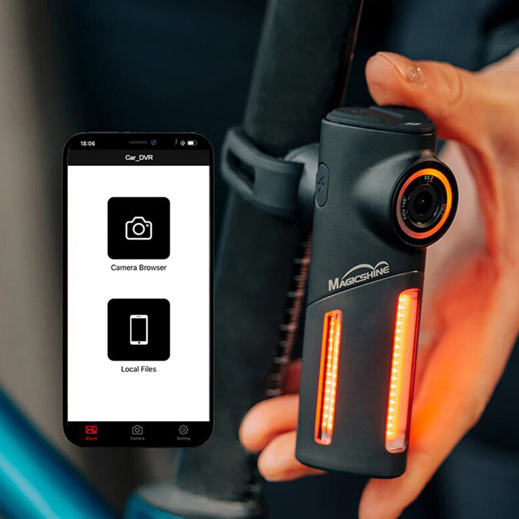 Magicshine SEEMEE DV camera rear light for bikes with 30 lumens, 1080P HD recording, and wide-angle lens for cycling safety.