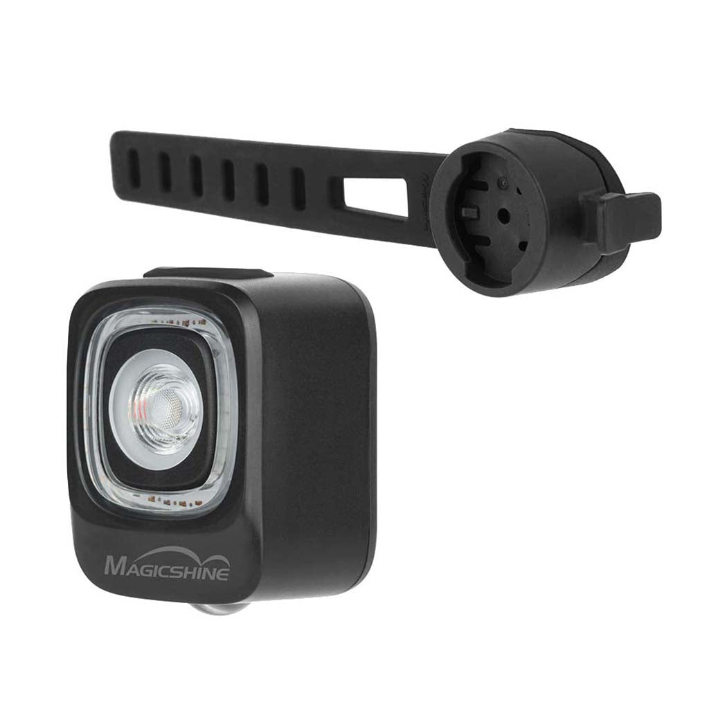 A square-shaped Magicshine SEEMEE rear light shown below a black strap mount.