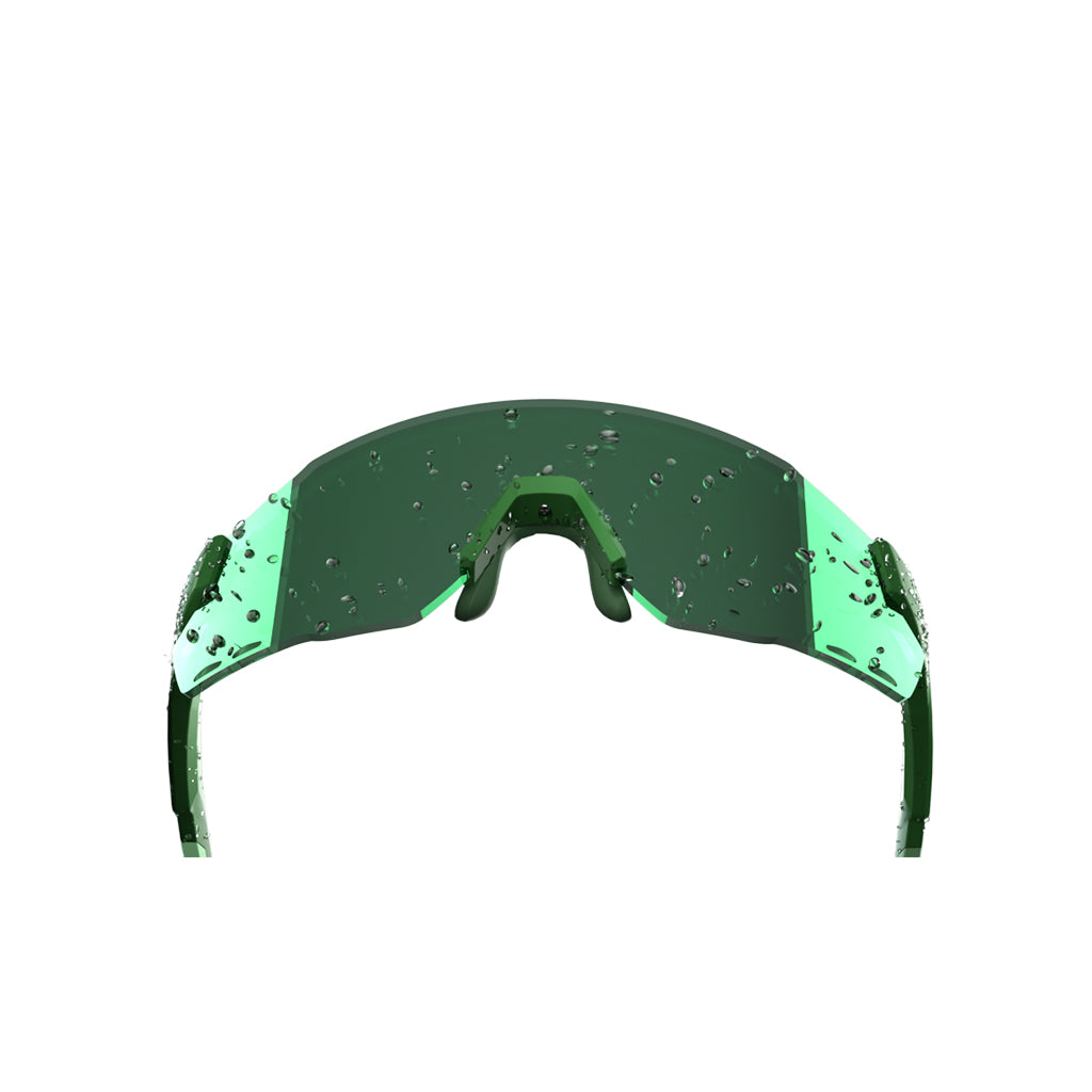 Magicshine Windbreaker Classic Sunglasses in Forest Green, featuring an ultralight frameless design and expansive PC shield lens, suitable for cycling in various conditions.