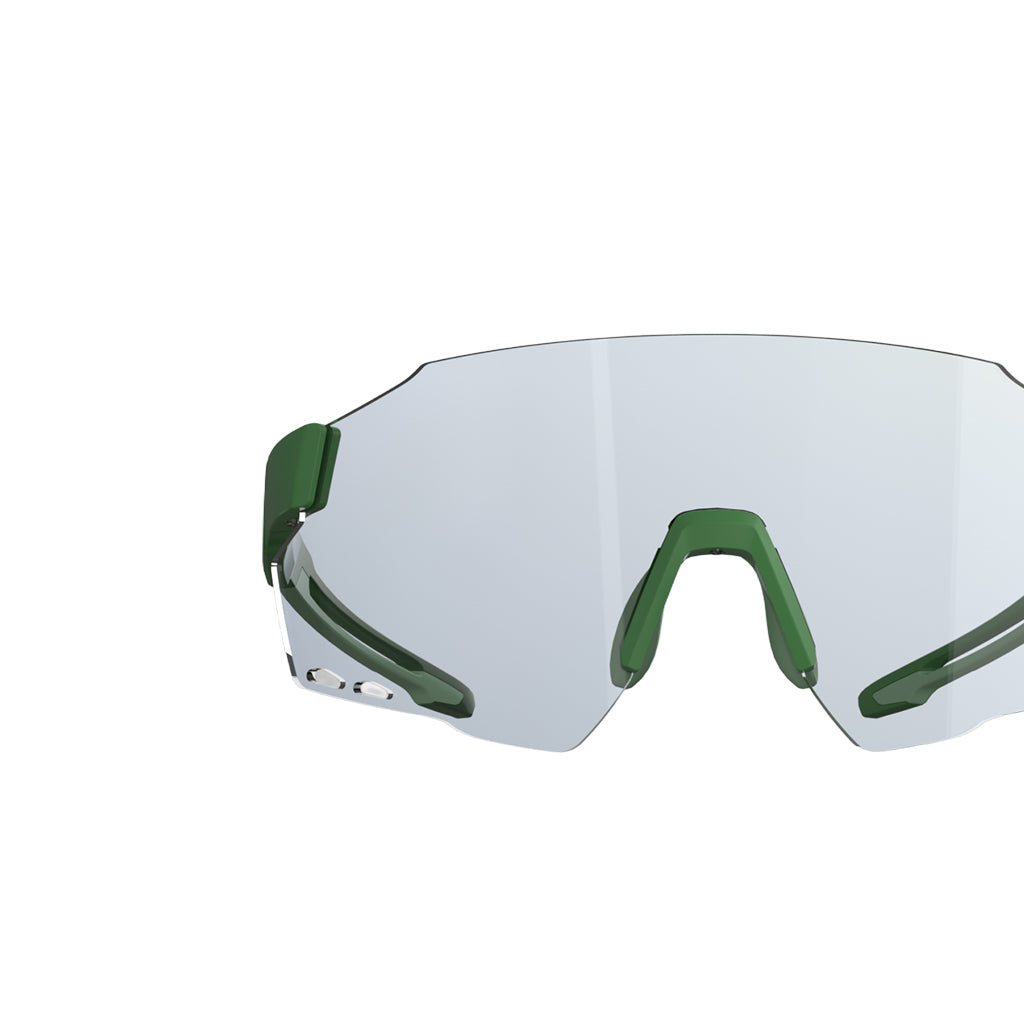 Magicshine Windbreaker Photochromic Sunglasses in Forest Green with auto-adjusting PC shield lens, offering optimal vision and performance for dedicated cyclists.