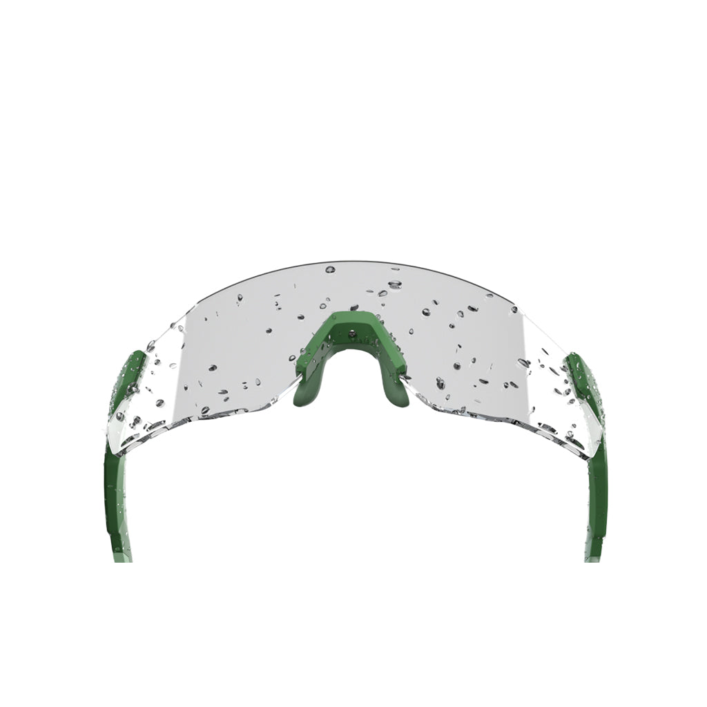 Forest Green Magicshine Windbreaker Photochromic cycling sunglasses, engineered for exceptional optical clarity in changing light, with waterproof performance for all weather.