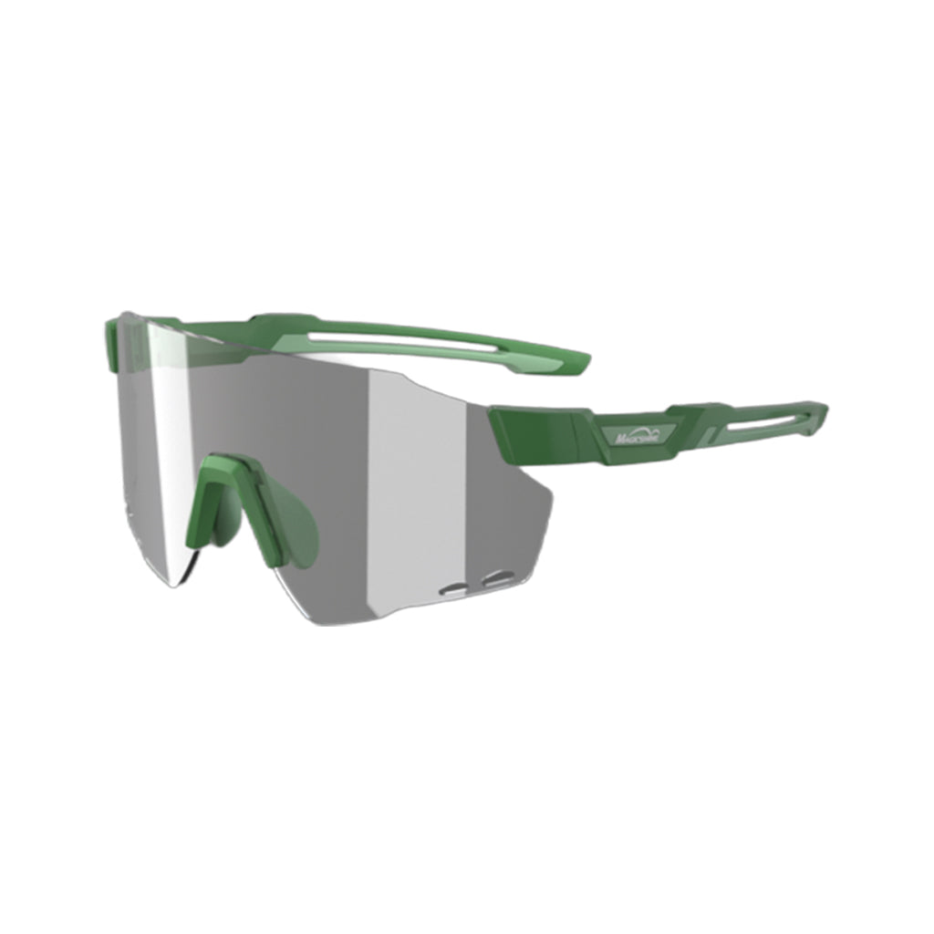 Forest Green Magicshine Windbreaker Photochromic cycling sunglasses, engineered for exceptional optical clarity and changing light conditions for cyclists