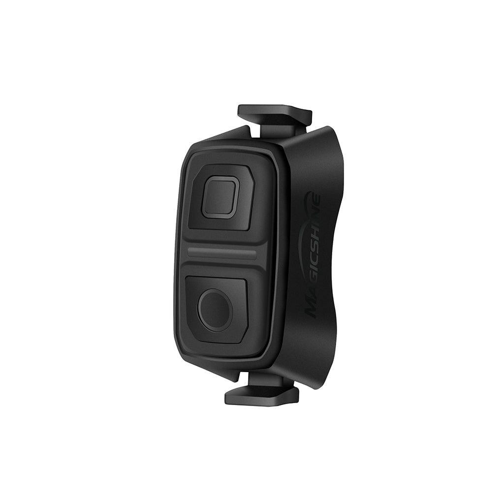 A black Magicshine ALLTY 1200U bike light, shown from the top, with a power button and two control buttons visible, on a white background.