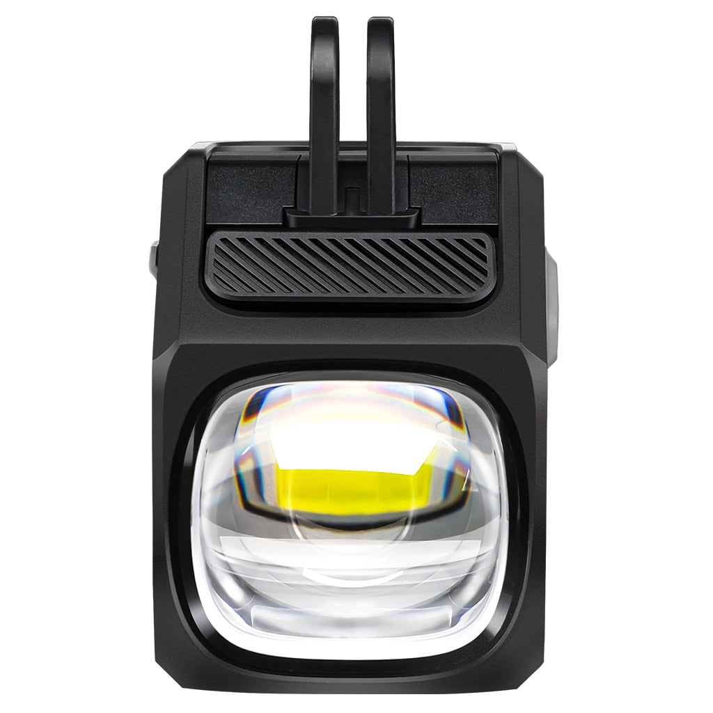 A front-on view of the Magicshine EVO 1700 bike light, showcasing its powerful lens.