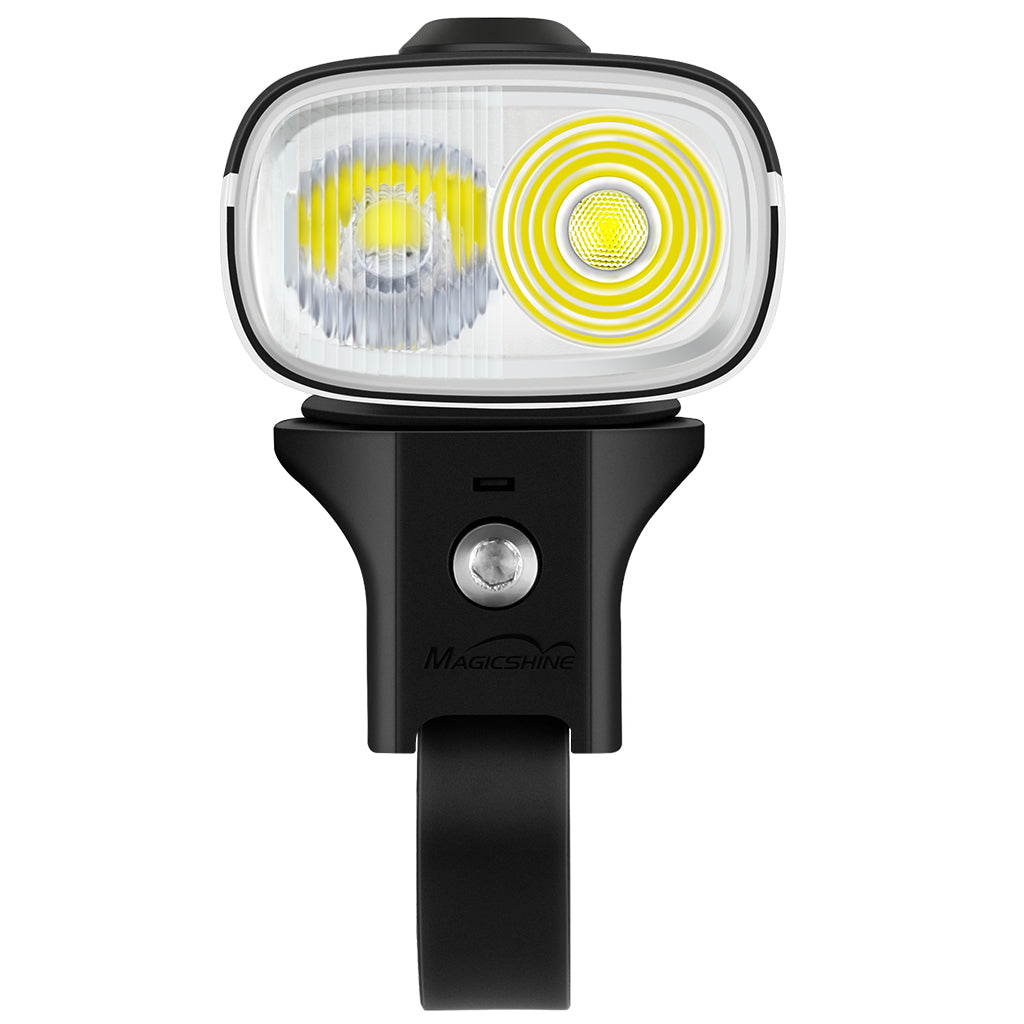 Magicshine Ray 1600B front light emitting bright dual LED beam on trail.