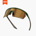Magicshine Rouler Classic Green/Brown sunglasses lens, demonstrating its impact-resistant PC material and crystal-clear visual quality for cycling.