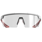 Close-up of Magicshine Rouler Photochromic cycling sunglasses in White/Pink, highlighting anti-slip nose pads and temple tips for a secure, comfortable fit.