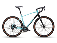 Light blue and black Polygon Bend R2 gravel bike with drop handlebars and brown-sidewall WTB Venture tires.