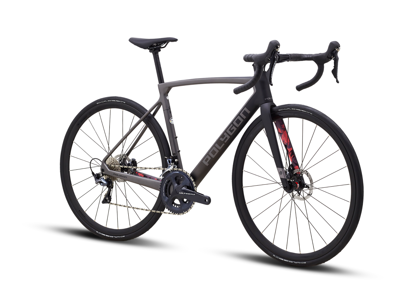 Detail of the Polygon Strattos S8D's frame, showcasing its black finish and sleek lines.