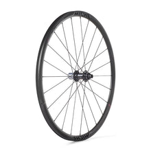 Black bicycle wheel featuring a striking red center, labeled as MICHE RACE PRO DX Road Wheels.
