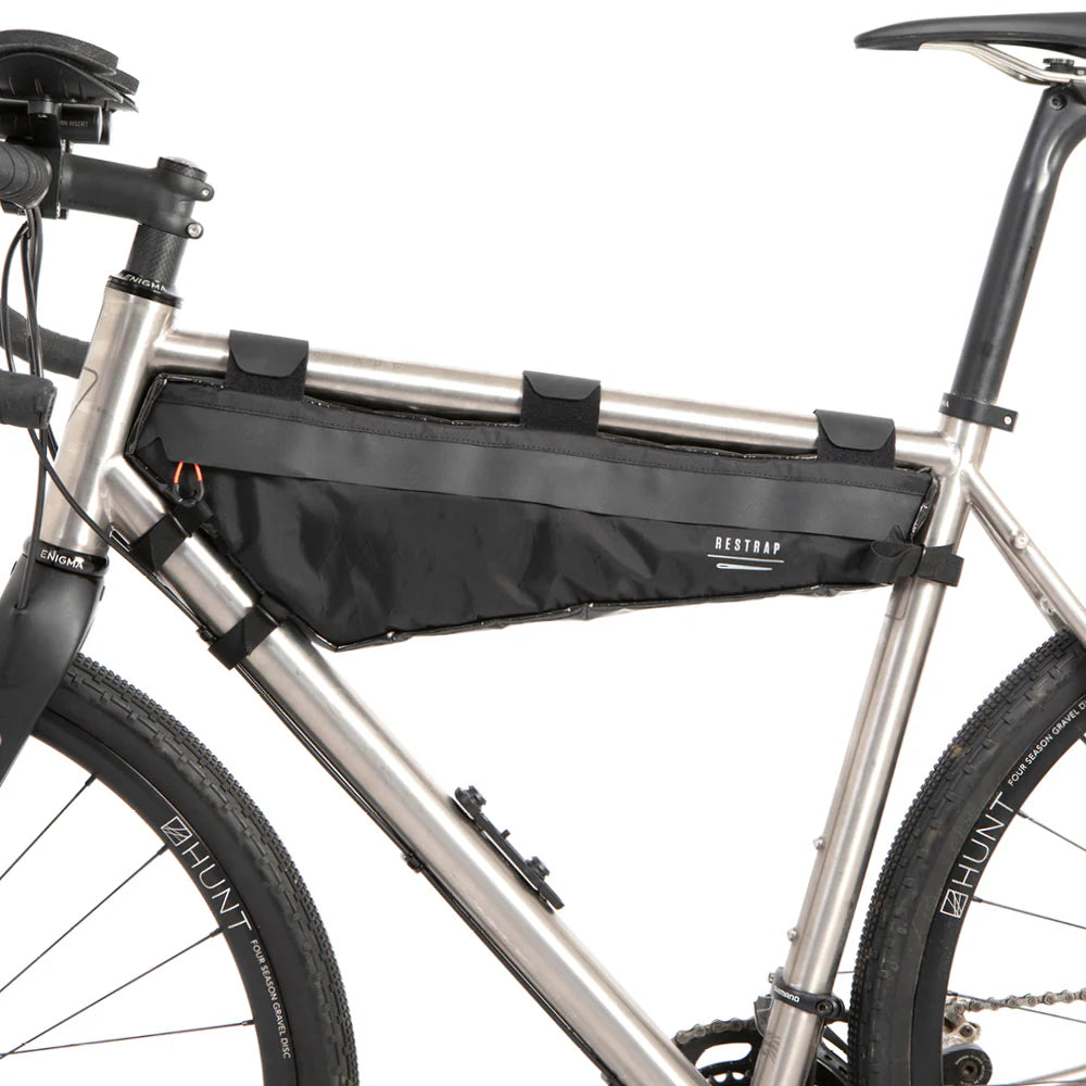 Bike frame bag with YKK Aquaguard zip and reflective detailing