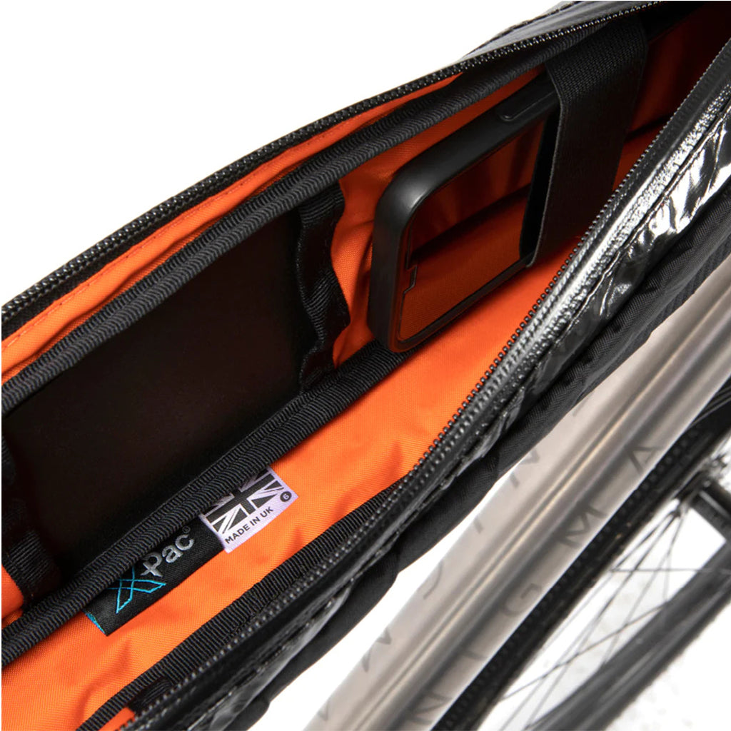 Restrap Race Top Tube Bag Long 2L mounted on bike frame