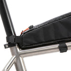 Long top tube bag for storing nutrition, tools, and spares