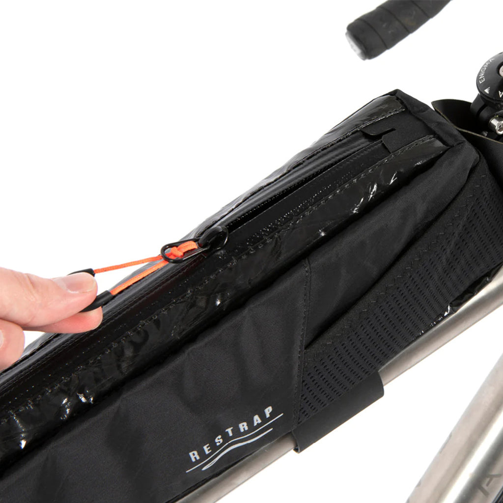 Restrap Race top tube bag secured with rubberised velcro strap