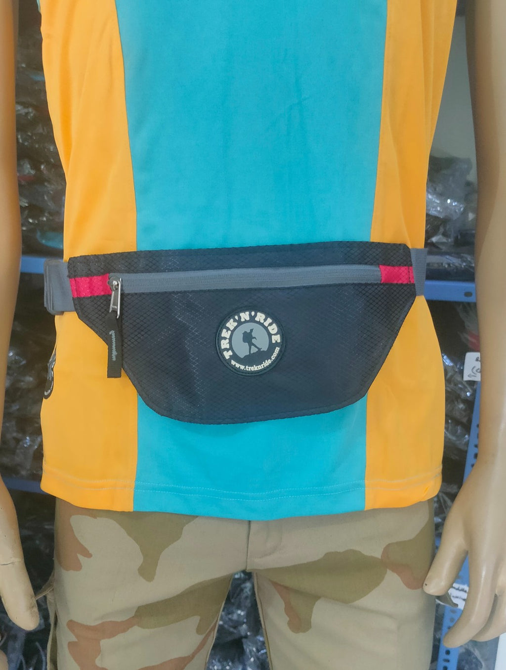 Slim red running fanny pack with bounce-free design