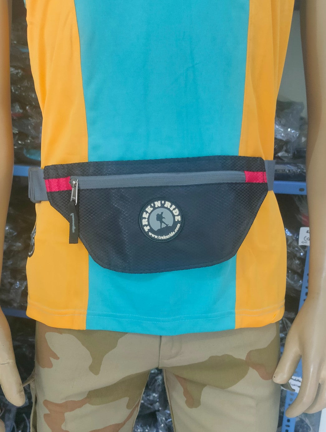 Slim red running fanny pack with bounce-free design