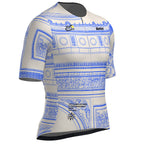 Detail of Arc de Triomphe design on Santini Tour de France 2025 Polartec Cycling Jersey in white.