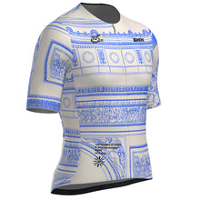 Detail of Arc de Triomphe design on Santini Tour de France 2025 Polartec Cycling Jersey in white.