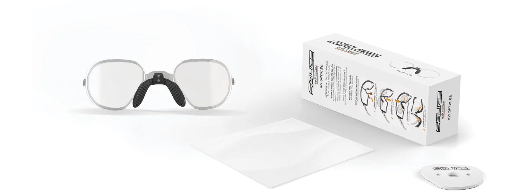 A clear Salice RX-B6 insert, highlighting its durable construction designed to securely hold prescription lenses during sports activities.
