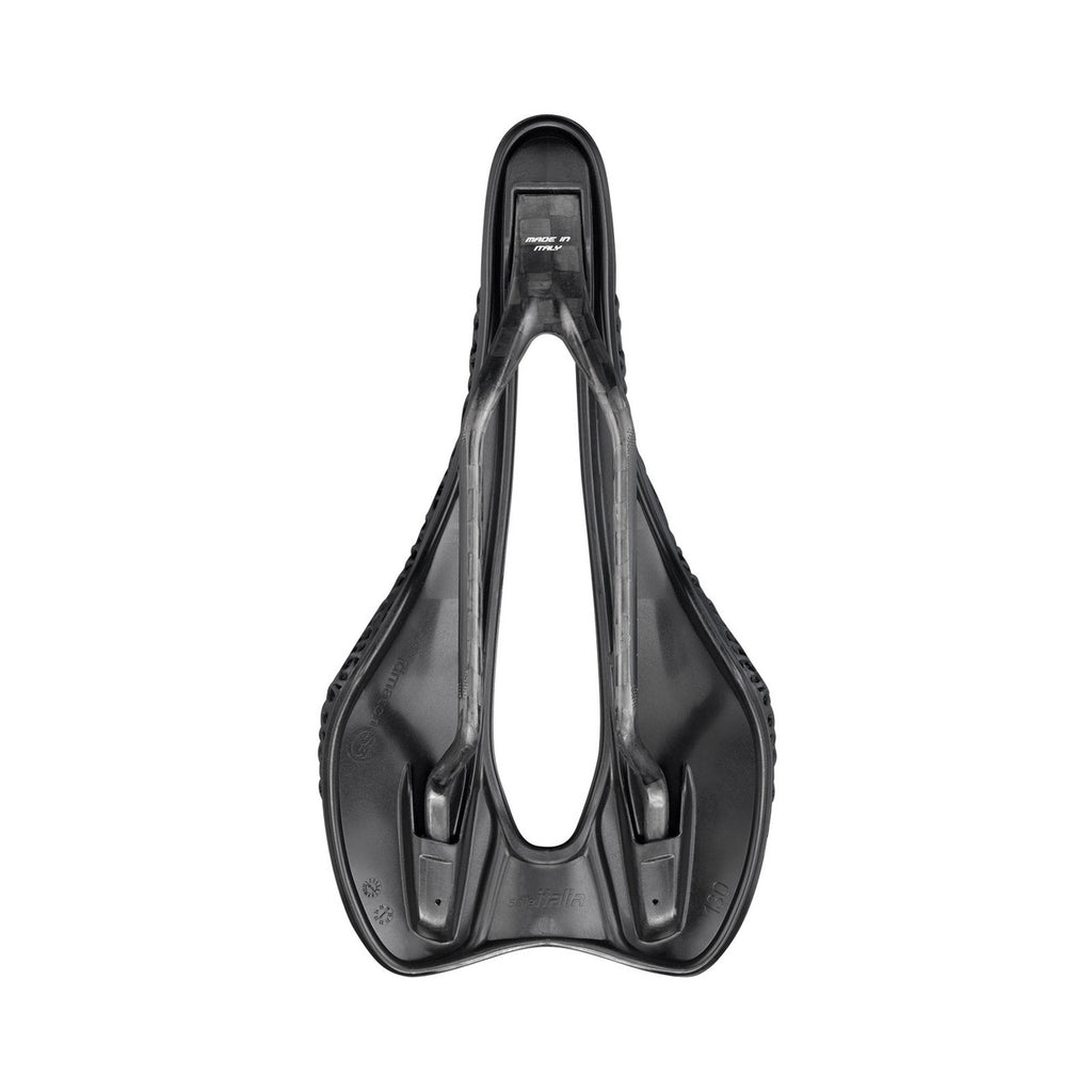 Carbon rail road bike saddle with progressive cushioning