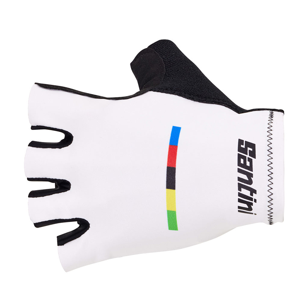 Santini UCI World Champion cycling glove, White, front view.