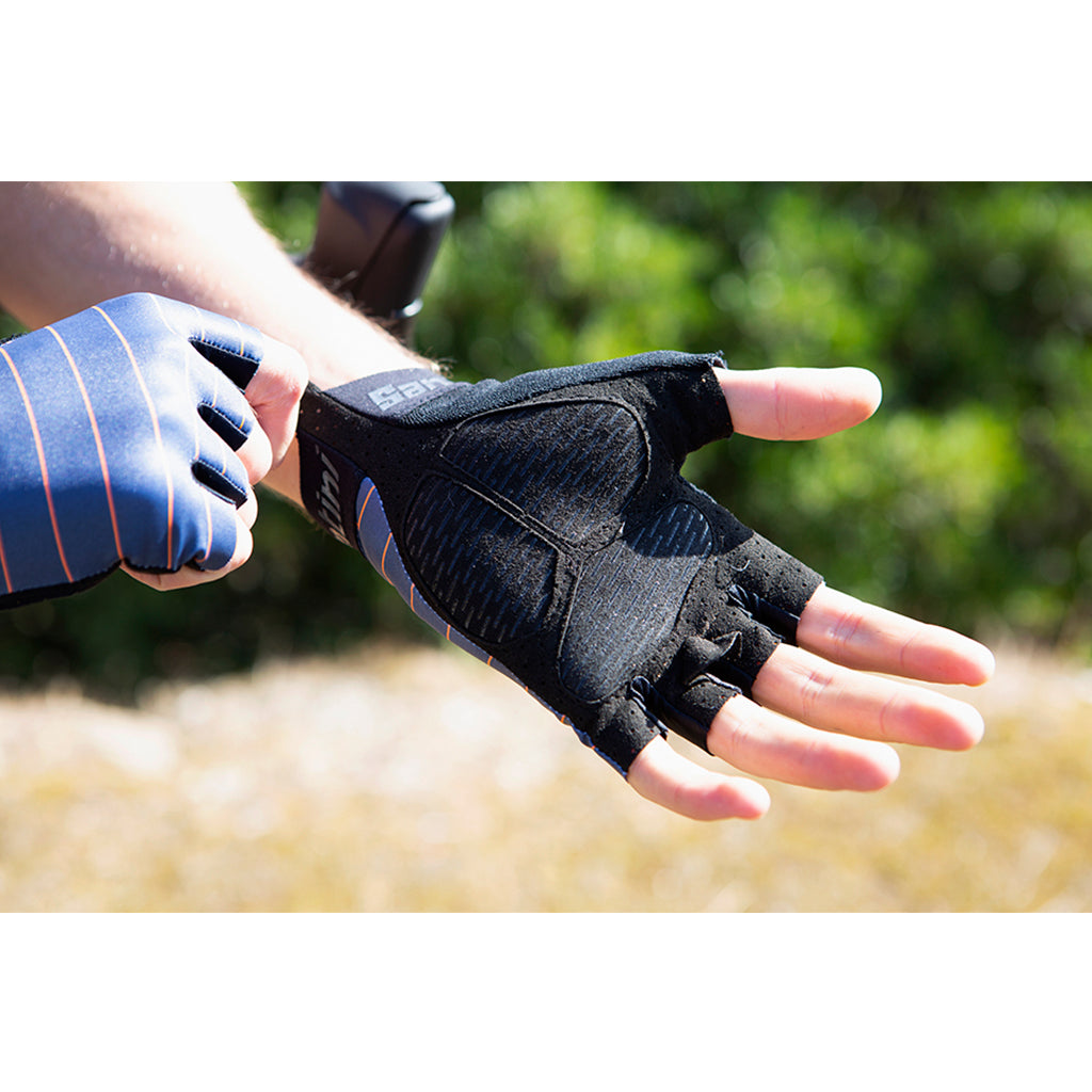 Italian-made Santini Dinamo breathable navy blue cycling gloves

