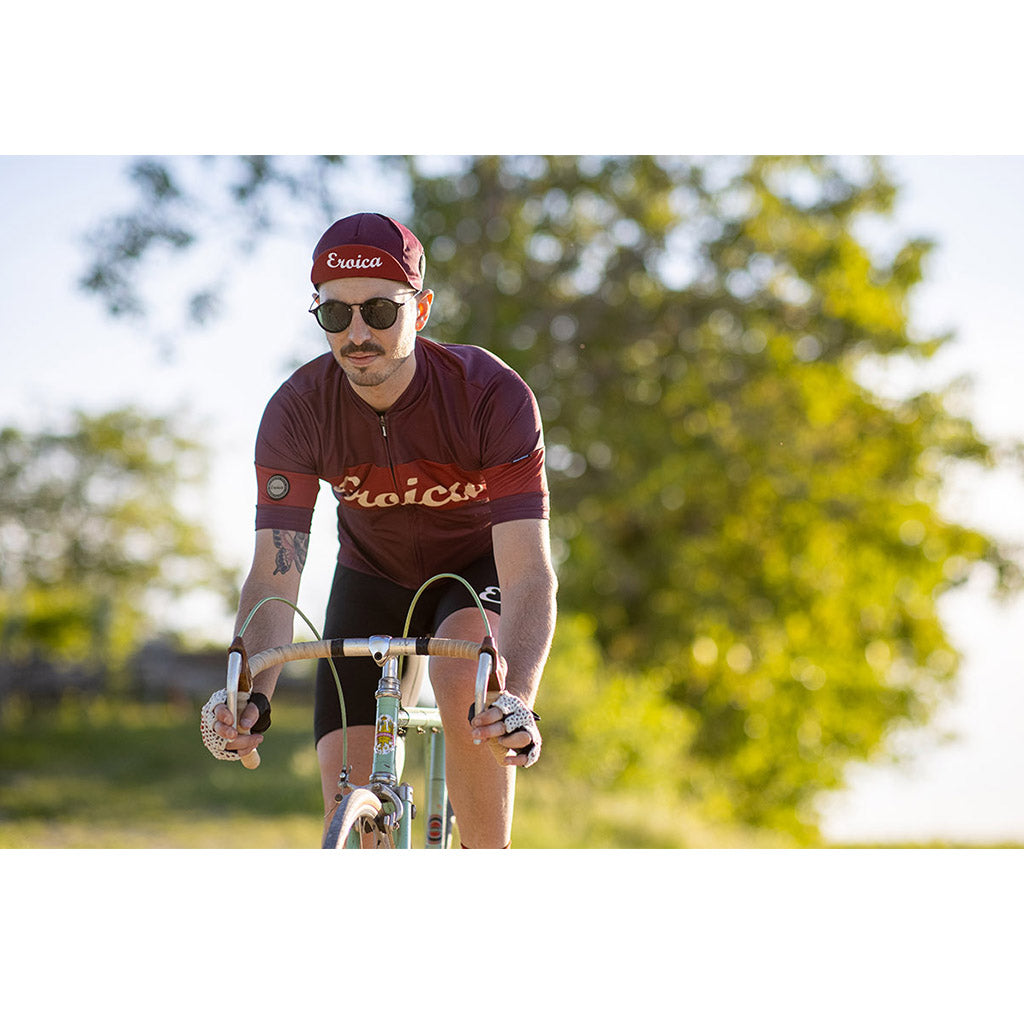 Santini Eroica Ruby Wool Jersey Bordeaux made with breathable merino wool and vintage fit

