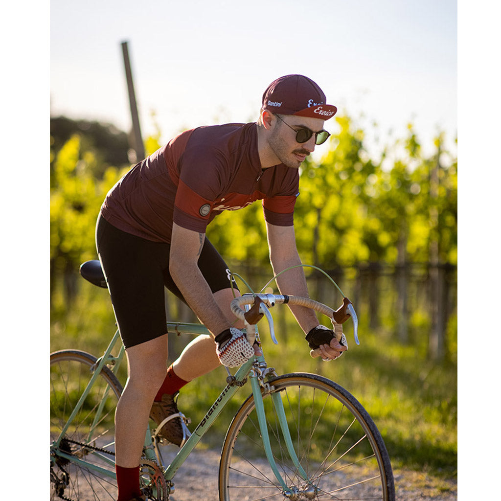 Santini Eroica Ruby Wool Jersey Bordeaux suitable for L’Eroica events with retro details