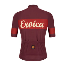 Back of Santini Eroica Ruby Wool Jersey Bordeaux showing triple rear pockets and Eroica label