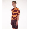 Side pose of Santini Furia Smart Jersey Burgundy displaying sleeve fit and microfiber side panel