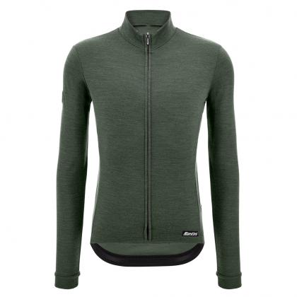 Santini Impetus Long Sleeve Merino Wool Cycling Jersey Military Green
