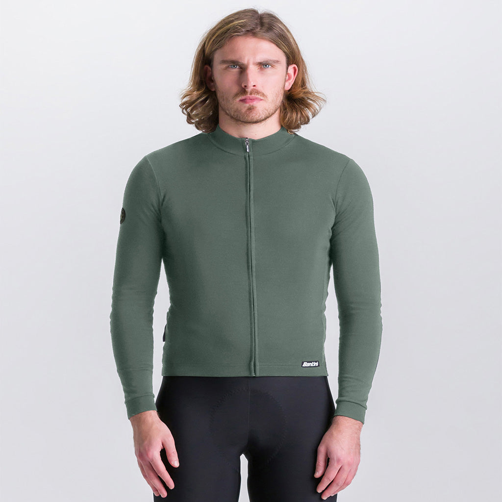 Santini Impetus Military Green long sleeve jersey, showcasing slim fit