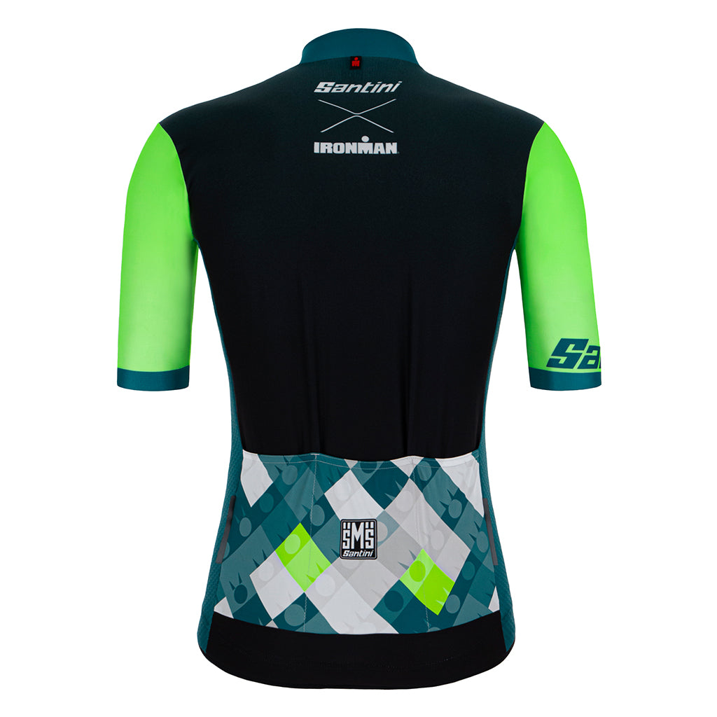 Back view of Santini cycling jersey with reflective details

