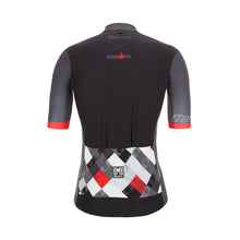 Back view of the Santini VIS cycling jersey displaying reflective details on the pockets, ensuring increased visibility and safety for riders during low-light or night-time rides.