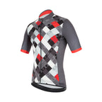 Side profile of the Santini VIS jersey highlighting breathable mesh side panels and Italian-made performance fabric designed for road cycling comfort and ventilation.