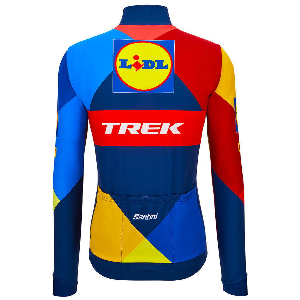 Back view of printed Santini jersey showing triple rear pockets