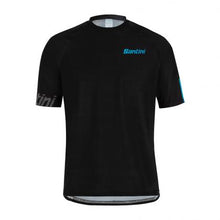 abrasion-resistant Santini MTB Sasso jersey for men in black and turquoise, lightweight mountain biking jersey with extended back coverage for trail rides
