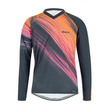 thermal MTB long sleeve jersey in red for cold-weather trail riding with relaxed fit and V-neck