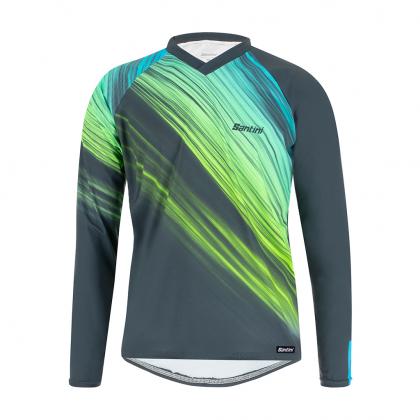 thermal MTB long sleeve jersey for cold-weather trail riding with relaxed fit and V-neck in green
