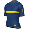 Side profile of Santini jersey showing raw-cut sleeves and Polartec material

