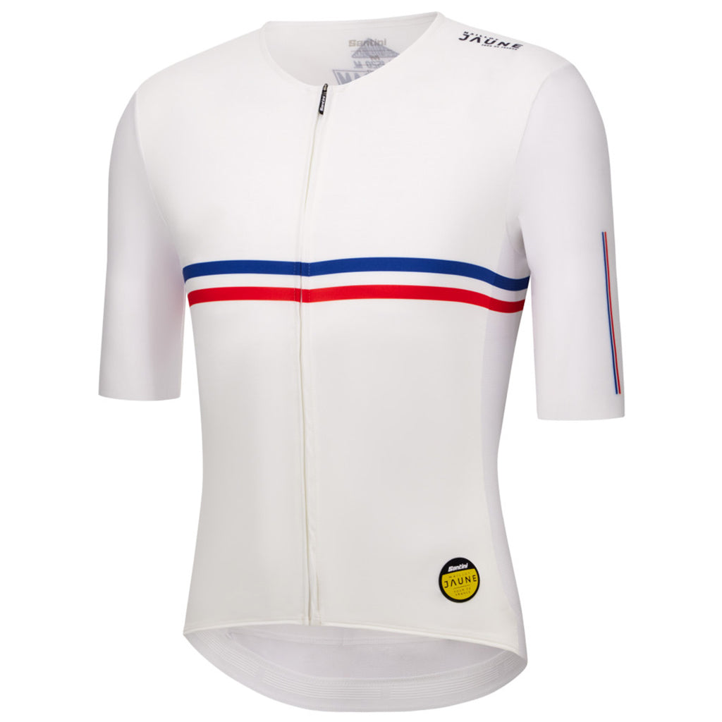 Front view of Santini Hautacam unisex cycling jersey in white