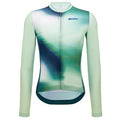 Santini Ombra Eco Sleek Long Sleeve Unisex Jersey in green, front view, emphasizing its UPF 50+ sun protection.