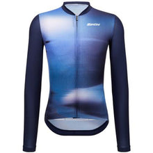 Santini Ombra Eco Sleek Long Sleeve Unisex Jersey in blue, front view, emphasizing its UPF 50+ sun protection.