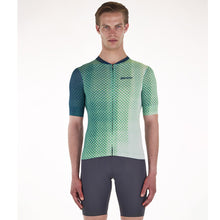 Close-up of the Santini Paws teal jersey's mesh back, emphasizing its lightweight design and cooling properties.

