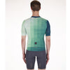 Santini Paws Teal summer jersey, rear view, detailing the triple back pocket and secure elastic grip at the hem