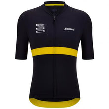 Santini Pirelli Sport Club black cycling jersey, front view, highlighting its slim fit and elegant design.