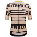 Santini Pirelli Sport Club unisex cycling jersey in beige, front view, highlighting its slim fit and Pirelli Sport Club patch.