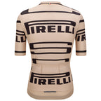 Rear view of the Santini Pirelli Sport Club beige jersey, detailing the triple back pocket and gray reflective accent for visibility