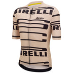 Close-up of the Santini Pirelli Sport Club beige jersey's Polartec® Power Stretch® fabric, emphasizing its breathability and comfortable feel.

